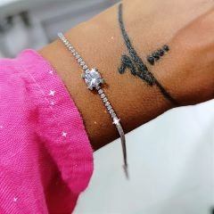Swarovski Tek Taşlı İthal Gümüş Suyolu Bileklik
