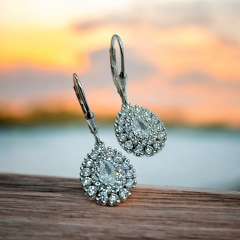 Pırlanta Kesim Damla Swarovski Taşlı İthal Gümüş Küpe