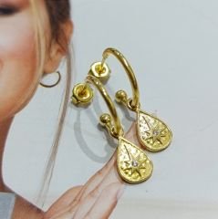 Kutup yıldızı Gold Tasarım Gümüş Küpe