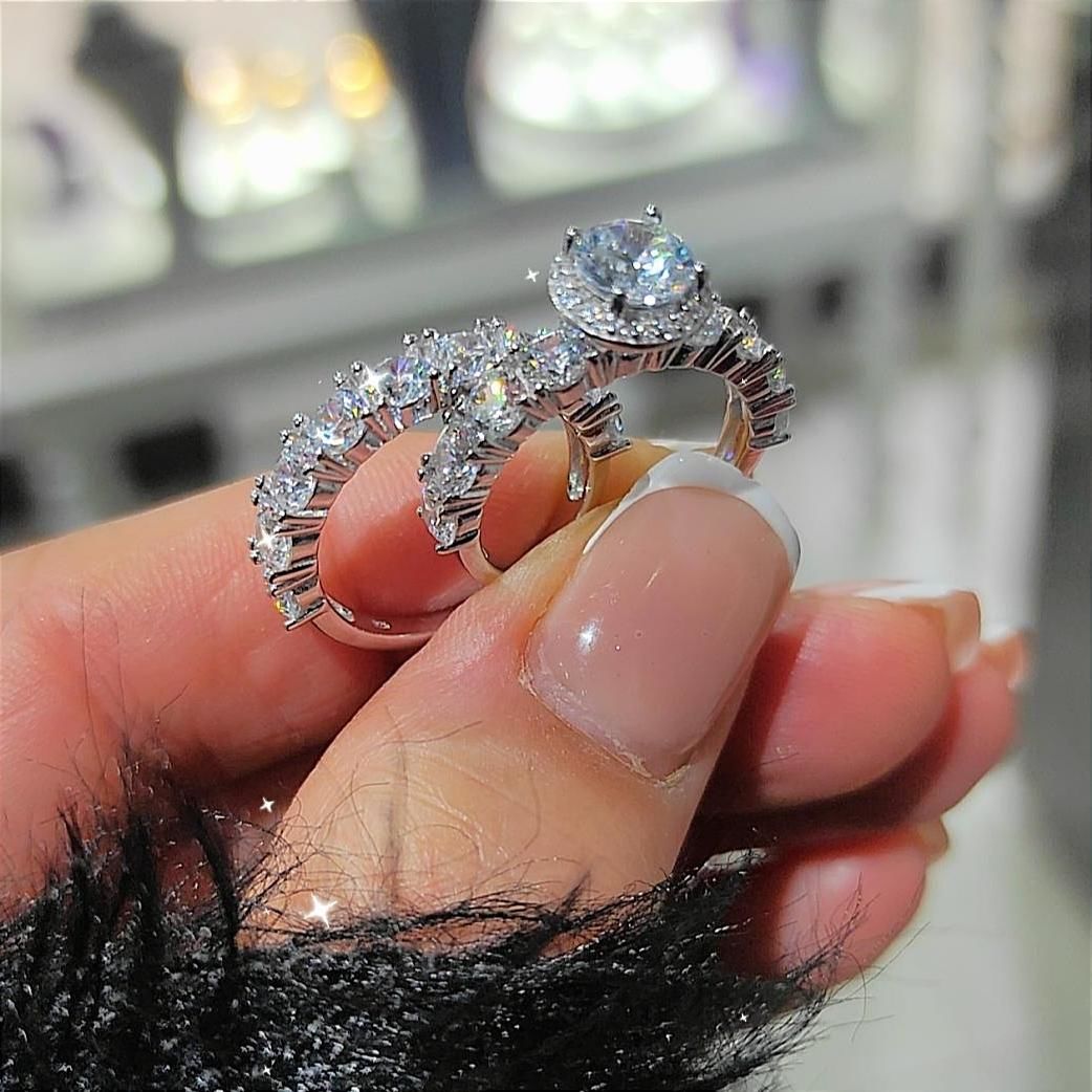 Swarovski Taşlı İthal İkili Tasarım Gümüş Yüzük