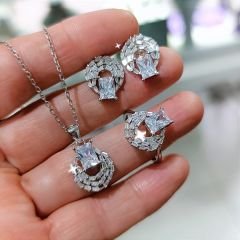 Swarovski Bagety Taşlı İthal Tasarım Gümüş Set