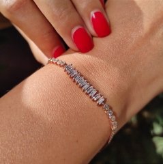 Zirkon Taşlı, Zincirli Rose Gümüş Bileklik