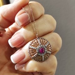 Yakut Taşlı, Altın Rose Kaplamalı Gümüş Kolye