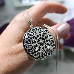 Oltu Taşlı ,El işi Tasarım Gümüş Kolye