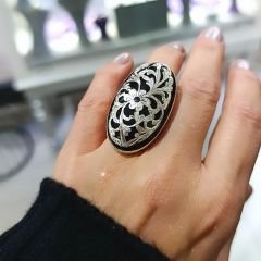 Oltu Taşlı Oval Elişi Tasarım Gümüş Yüzük