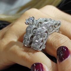 Swarovski Taşlı, Altın Rodajlı Gümüş Yüzük set