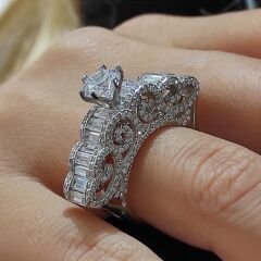 Swarovski Taşlı, Altın Rodajlı Gümüş Yüzük set