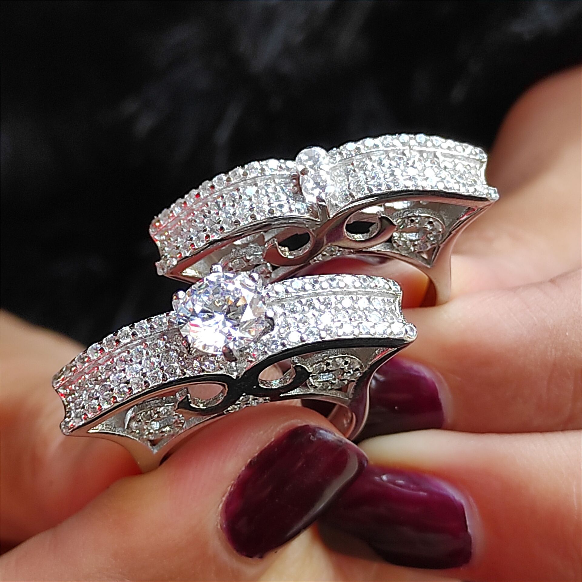 Swarovski Taşlı, Altın Rodajlı Gümüş Yüzük