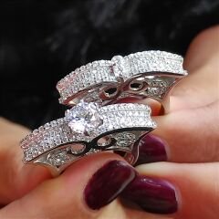 Swarovski Taşlı, Altın Rodajlı Gümüş Yüzük
