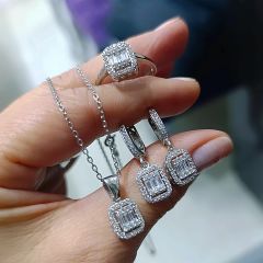 Bagety Swarovski Taşlı Altın kaplamalı Gümüş Set