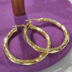 Gümüş Üzeri Gold Desenli Halka Küpe
