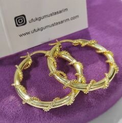 Gümüş Üzeri Gold Burgu Halka Küpe