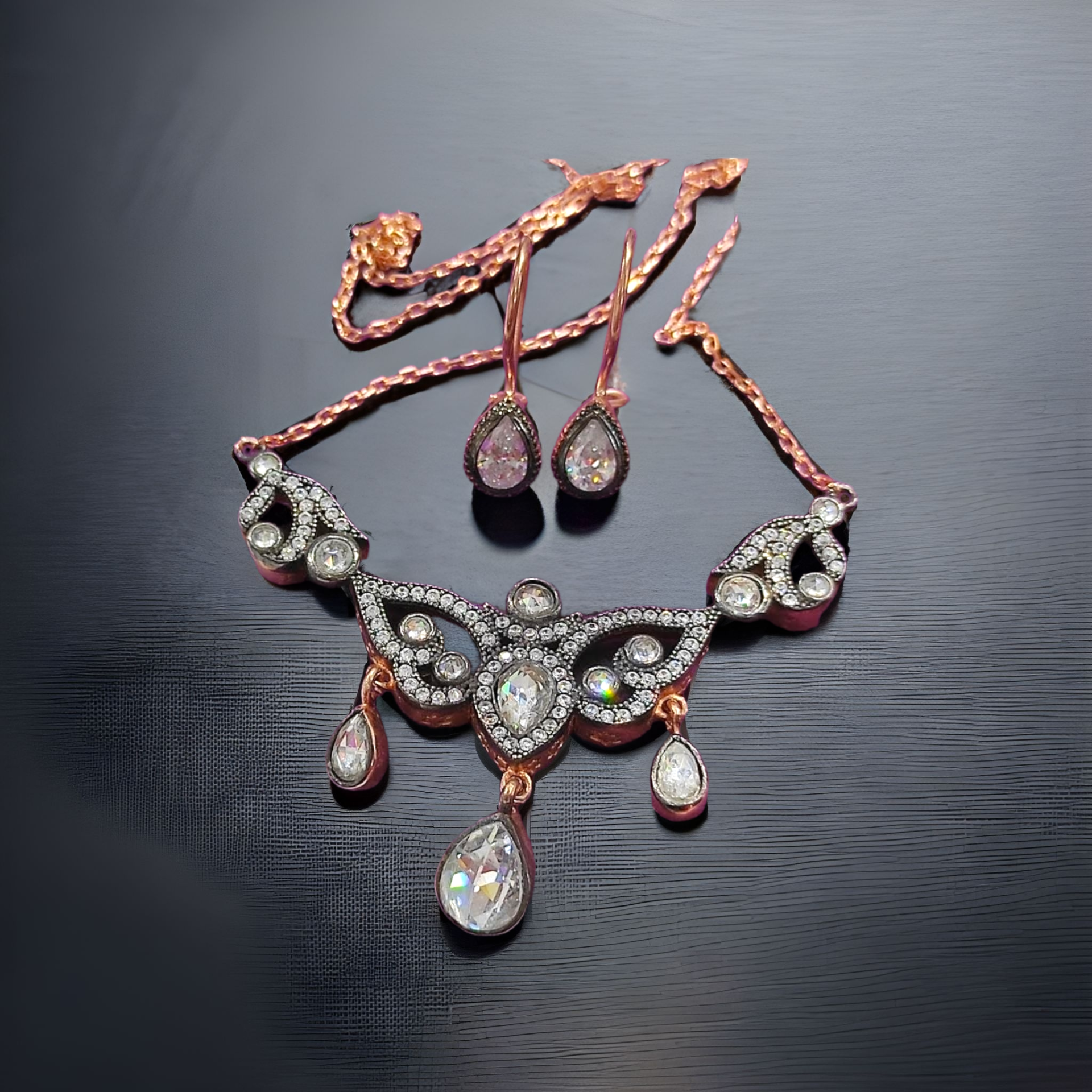 Elmas Montur,Rose Altın Kaplamalı Gümüş Set