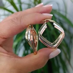 3 Renkli Altın Kaplamalı Kare Gümüş Küpe ( 3.5 cap)
