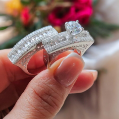 Swarovski Bagety Taşlı Altın Kaplamalı Gümüş Yüzük Set