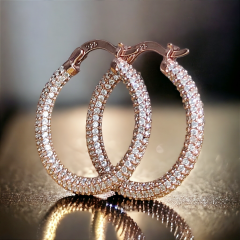 Swarovski Taşlı Rose Tamtur Gümüş Halka Küpe