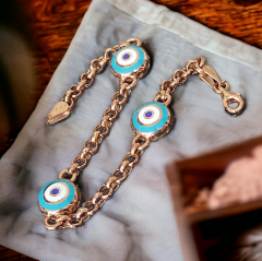 Nazar Model Rose Kaplamalı Gümüş Bileklik
