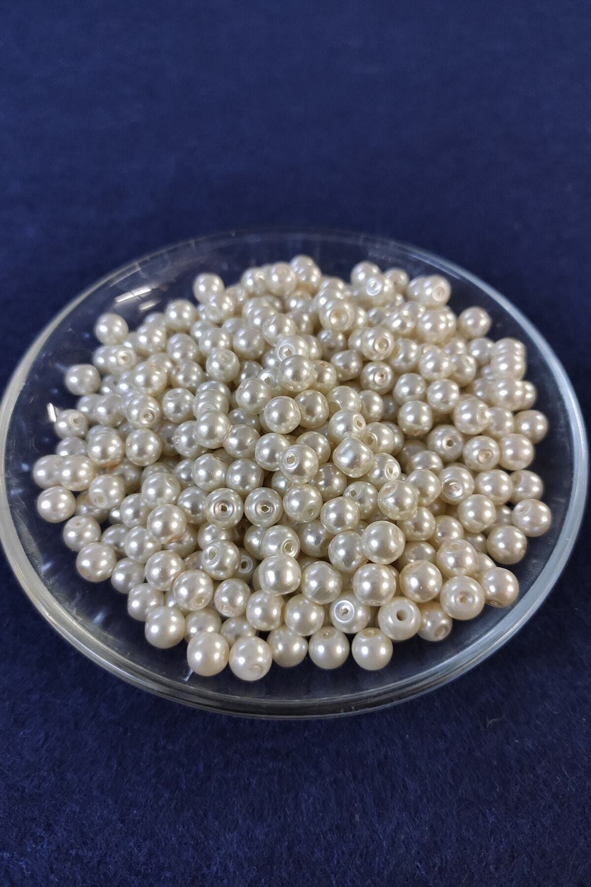 6mm Krem Cam İnci 50gr 170 Adet