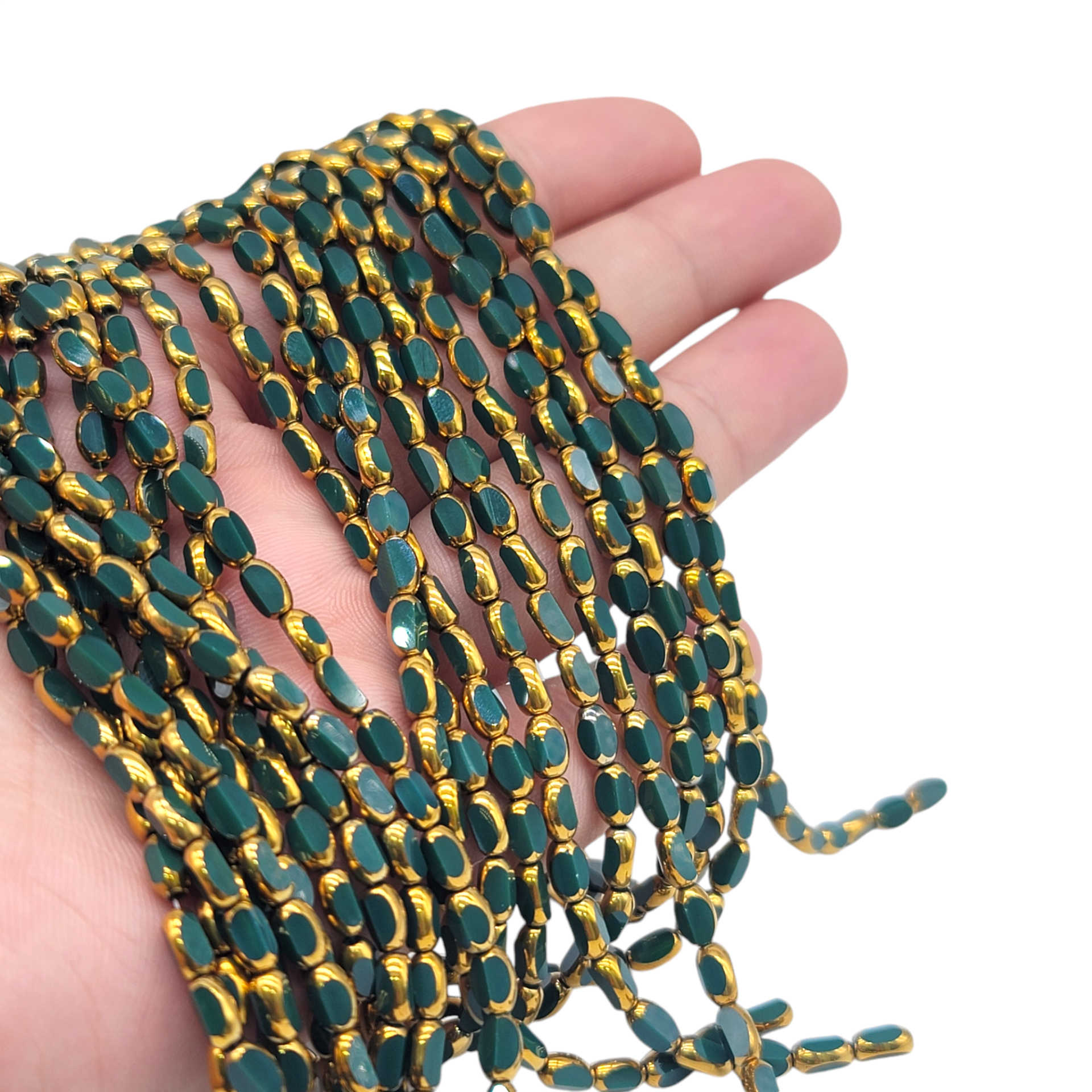 Çek Camı Boncuk Dizide 50 adet 8x3mm Zümrüt Yeşili