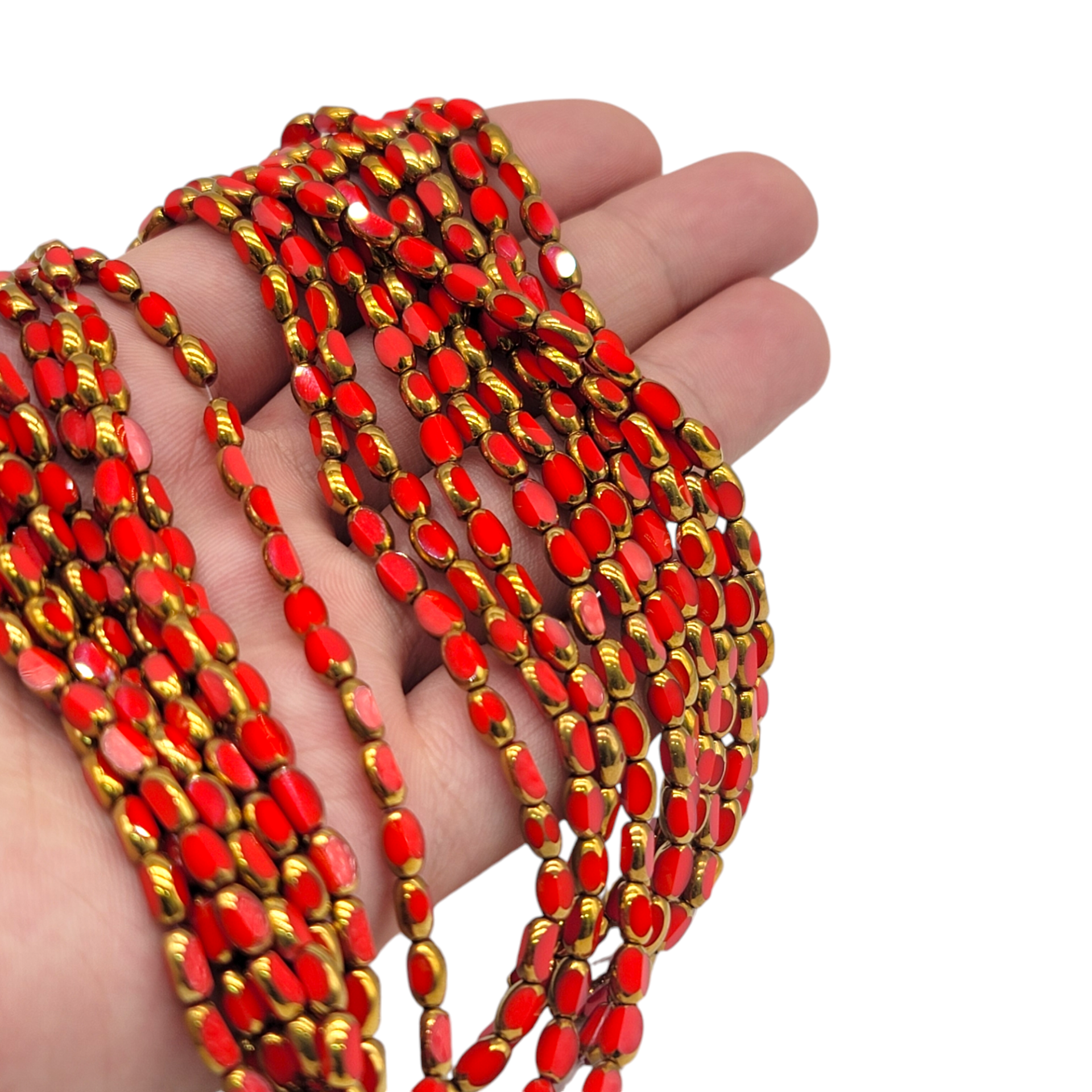 Çek Camı Boncuk Dizide 50 adet 8x3mm Açık Kırmızı