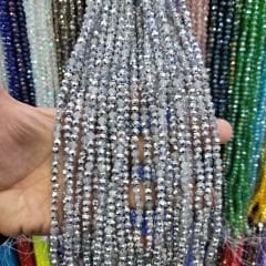 6MM Basık Kristal Dizide 85-100 Adet Çift Gümüş