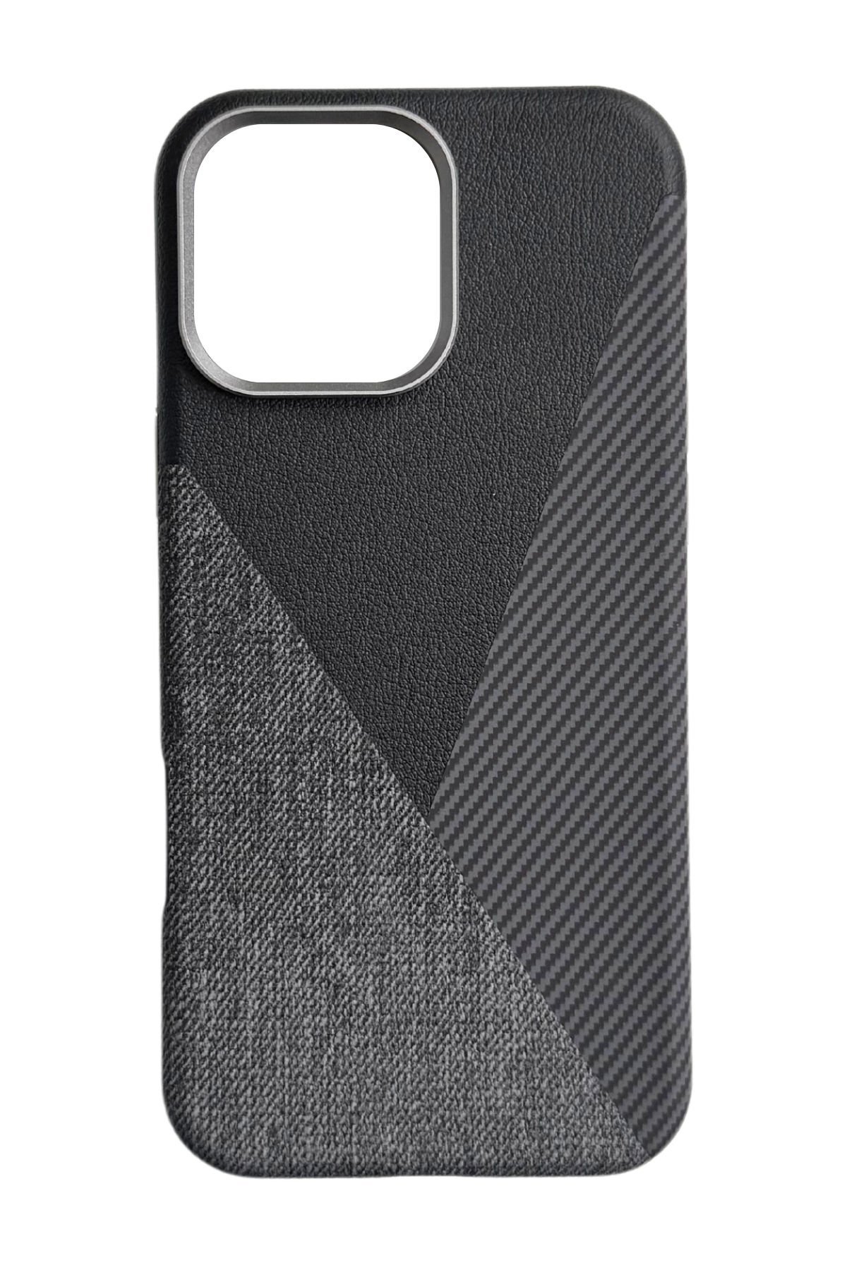 AKFA iPhone 14 Pro Max  Deri Karbon Ve Kumaş Tasarımlı Kılıf