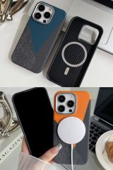 AKFA iPhone 15  Deri Karbon Ve Kumaş Tasarımlı  Kılıf
