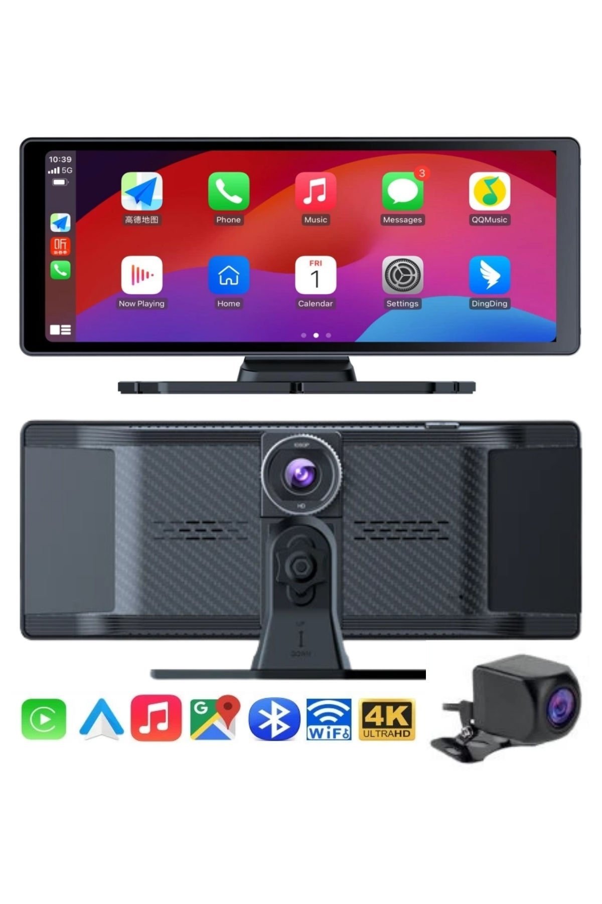 iDragon C1 Araç İçi Kamera Carplay & Android Auto, Ön & Arka Kameralı Torpido Üstü Araç Multimedya