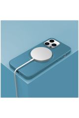 Apple Iphone 12 Pro Uyumlu Kılıf Magsafe Özellikli Lansman Deri Kılıf Açık Mavi