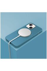 Apple Iphone 14 Plus Uyumlu Kılıf Magsafe Özellikli Lansman Deri Kılıf Açık Mavi