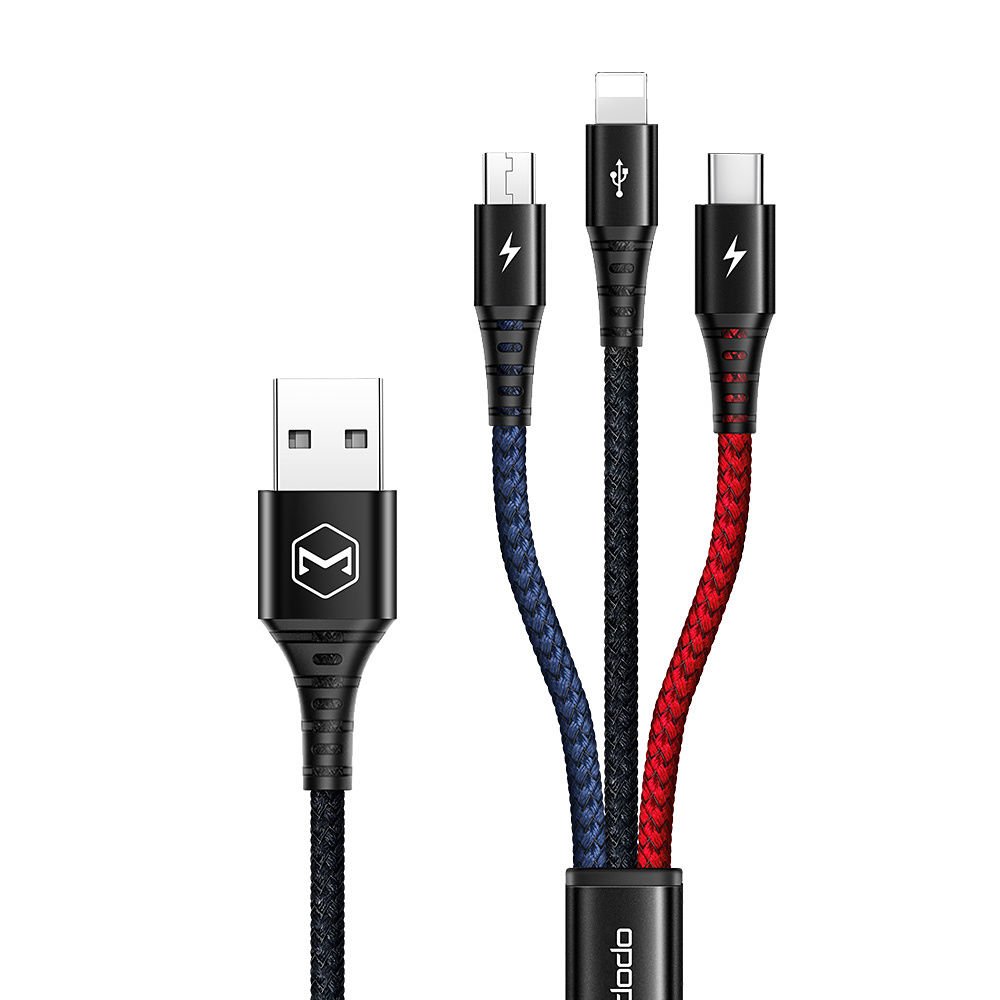 Mcdodo 2.4A 3 in 1 Lightning/Micro USB/Type-C Şarj Kablosu 1.2m - CA-6220