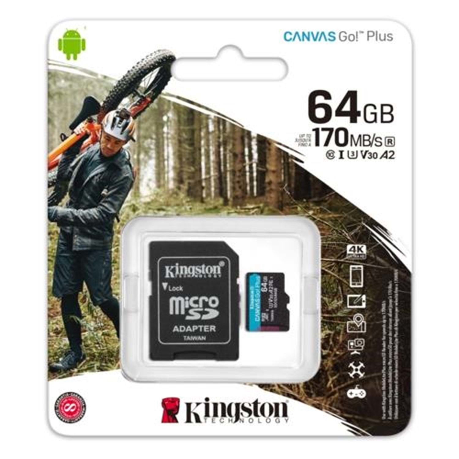 Kingston Canvas Go Plus SDCG3/64GB Class10 UHS-I U3 A2 V30 64 GB Micro SD Kart