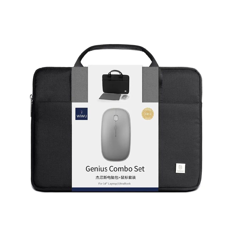 Wiwu Genius Combo 3 in 1 14\'\' Notebook Çanta + Mouse and Mouse Pad Siyah