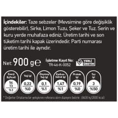 Geleneksel Ev Yapımı Turşu 900 Gr