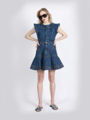 Volanlı Kısa Denim Elbise