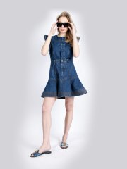 Volanlı Kısa Denim Elbise