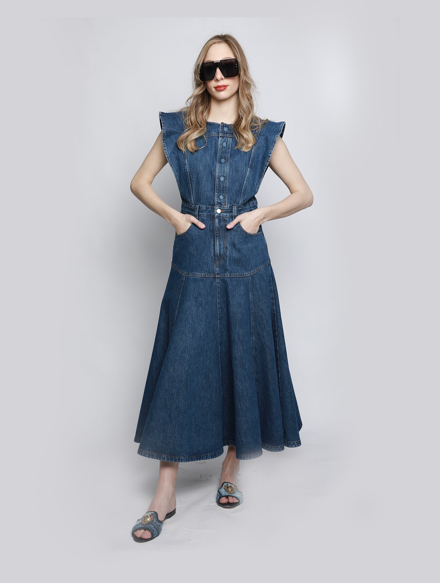 Volanlı Denim Elbise