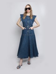 Volanlı Denim Elbise