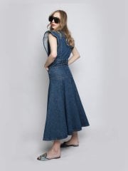 Volanlı Denim Elbise