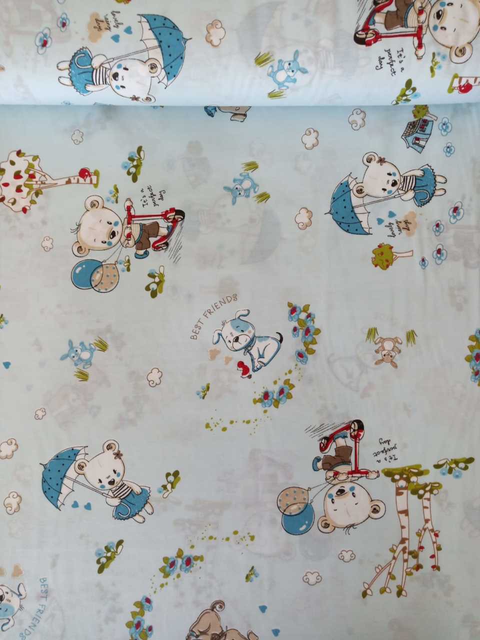 Ayıcık ve Köpek Poplin Kumaş
