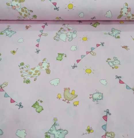Ali Baba 'nın Çiftliği Poplin (Pembe) Kumaş