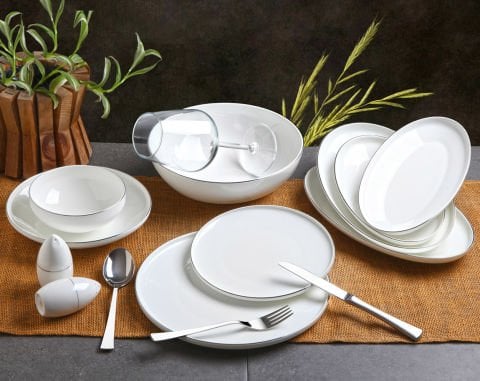 Chn Collection CHN-3161 55 Parça Silver Bone Chine Porselen Yemek Takımı