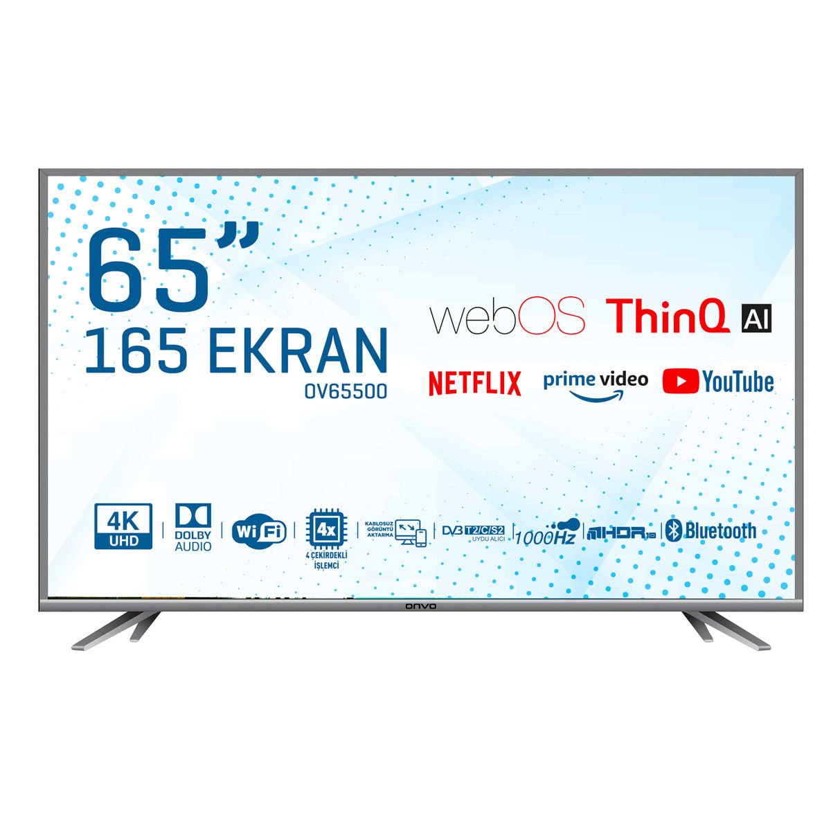 Onvo 65'' 4K Ultra HD 165 Ekran Uydu Alıcılı webOS Smart Led TV