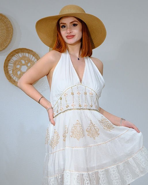 BOYUNDAN BAĞLAMALI MİNİ ELBİSE