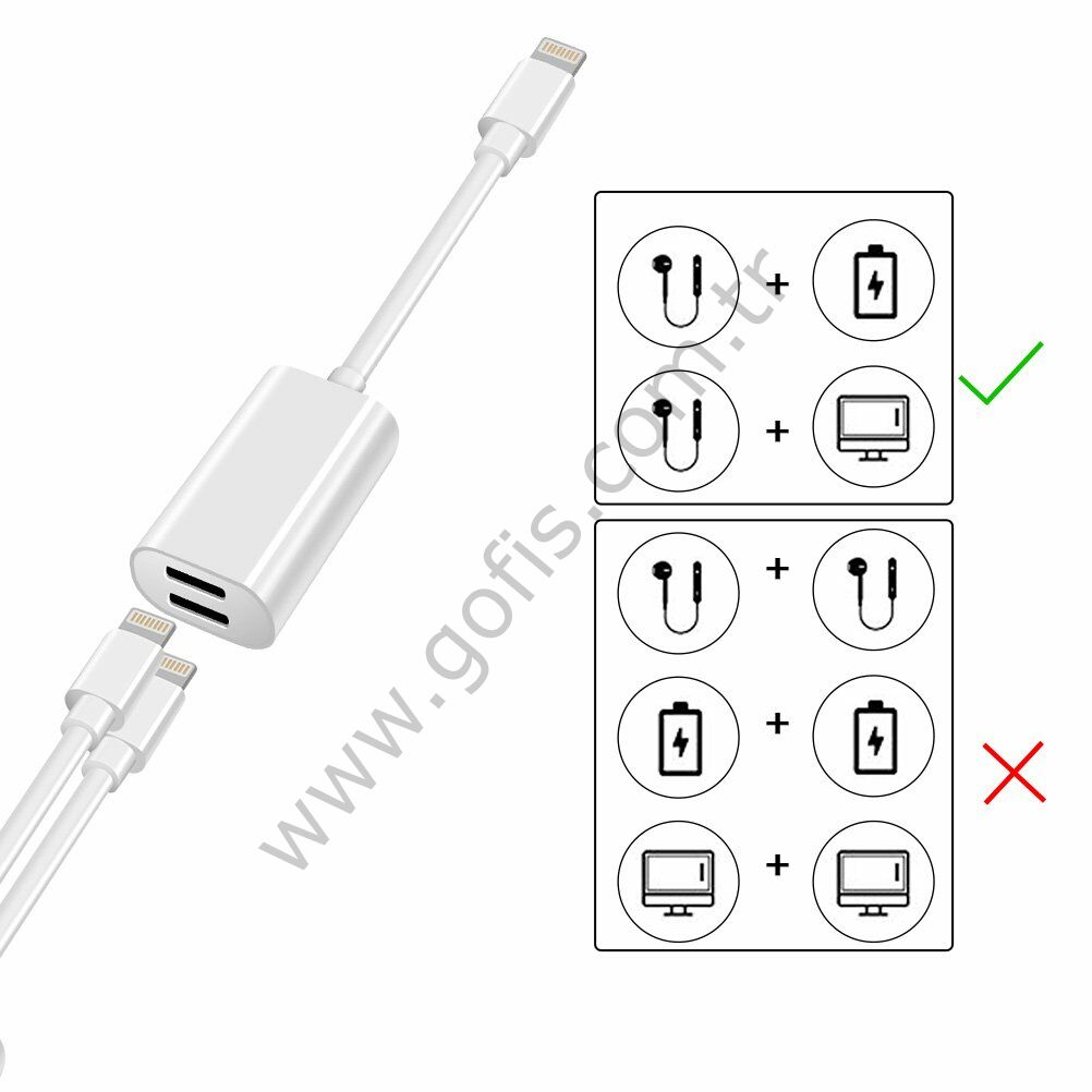 LIGHTNING  2 IN 1 ŞARJ VE KULAKLIK ÇEVİRİCİ