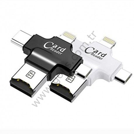 4 İN 1 İPHONE LİGHTNİNG ANDROİD TYPE-C, USB, MİCRO SD KART OKUYUCU