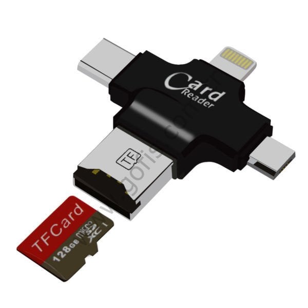 4 İN 1 İPHONE LİGHTNİNG ANDROİD TYPE-C, USB, MİCRO SD KART OKUYUCU