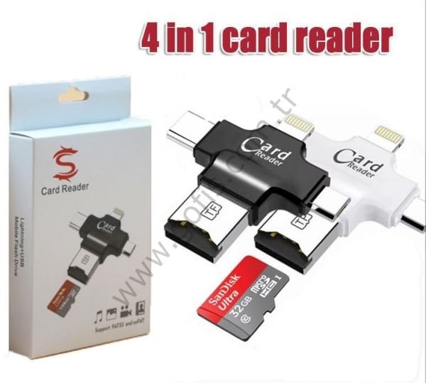 4 İN 1 İPHONE LİGHTNİNG ANDROİD TYPE-C, USB, MİCRO SD KART OKUYUCU