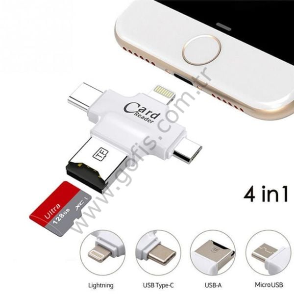 4 İN 1 İPHONE LİGHTNİNG ANDROİD TYPE-C, USB, MİCRO SD KART OKUYUCU