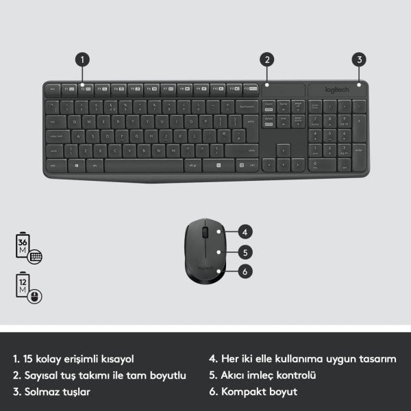 LOGİTECH MK235 KABLOSUZ KLAVYE MOUSE SETİ TÜRKÇE Q